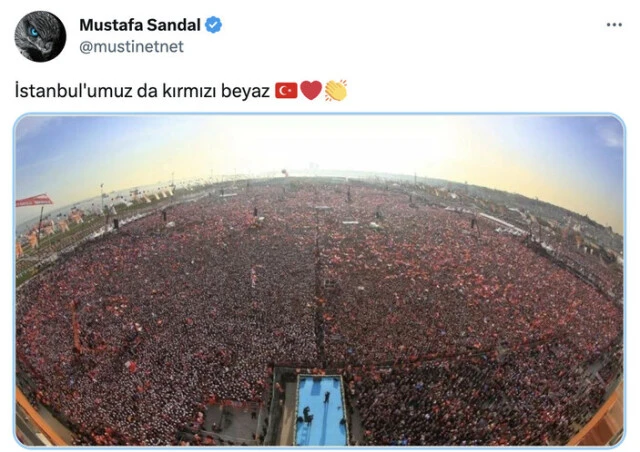 Mustafa Sandal, Erdoğan mitingini Millet İttifakı'nın İstanbul buluşması diye paylaşınca alay konusu oldu!