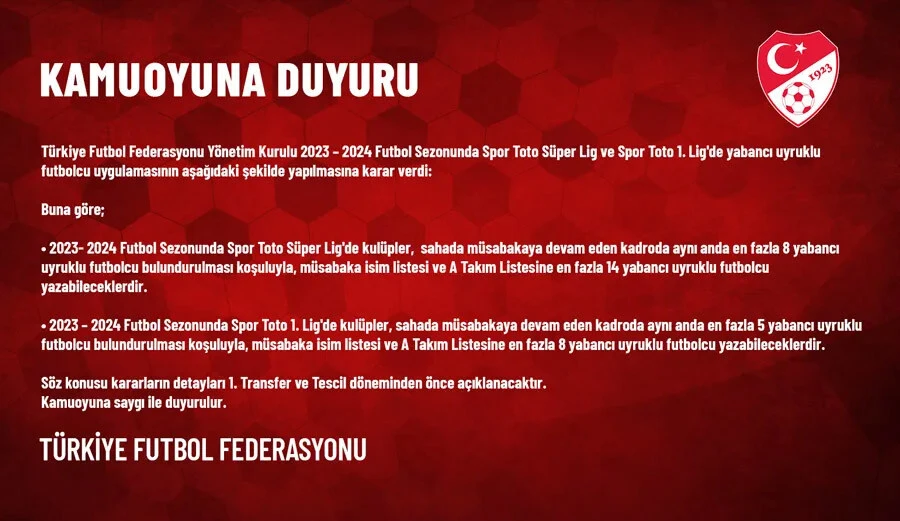 TFF açıkladı! Yabancı kuralında düğüm çözüldü
