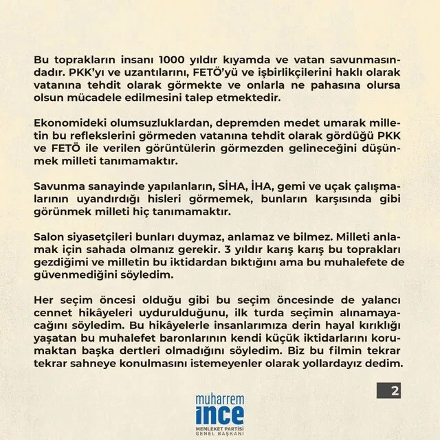 Muharrem İnce 6’lı masayı bombaladı: FETÖ ve PKK ile görüntü verip salon siyasetinden medet umdular