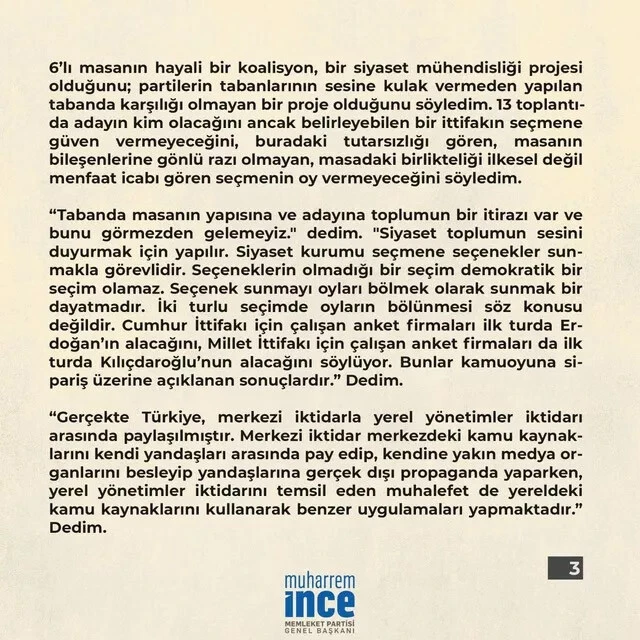 Muharrem İnce 6’lı masayı bombaladı: FETÖ ve PKK ile görüntü verip salon siyasetinden medet umdular