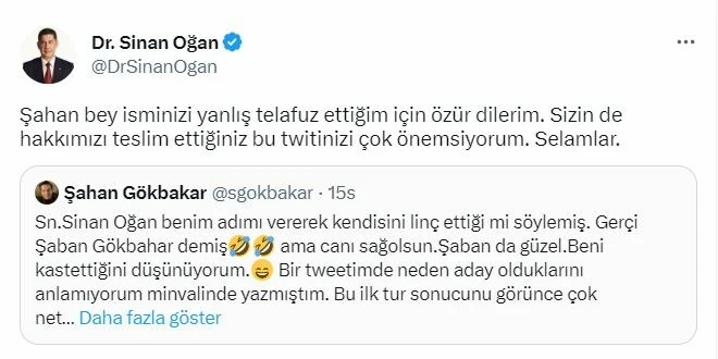 Şahan Gökbakar’a Şaban diyen Sinan Oğan özür diledi!