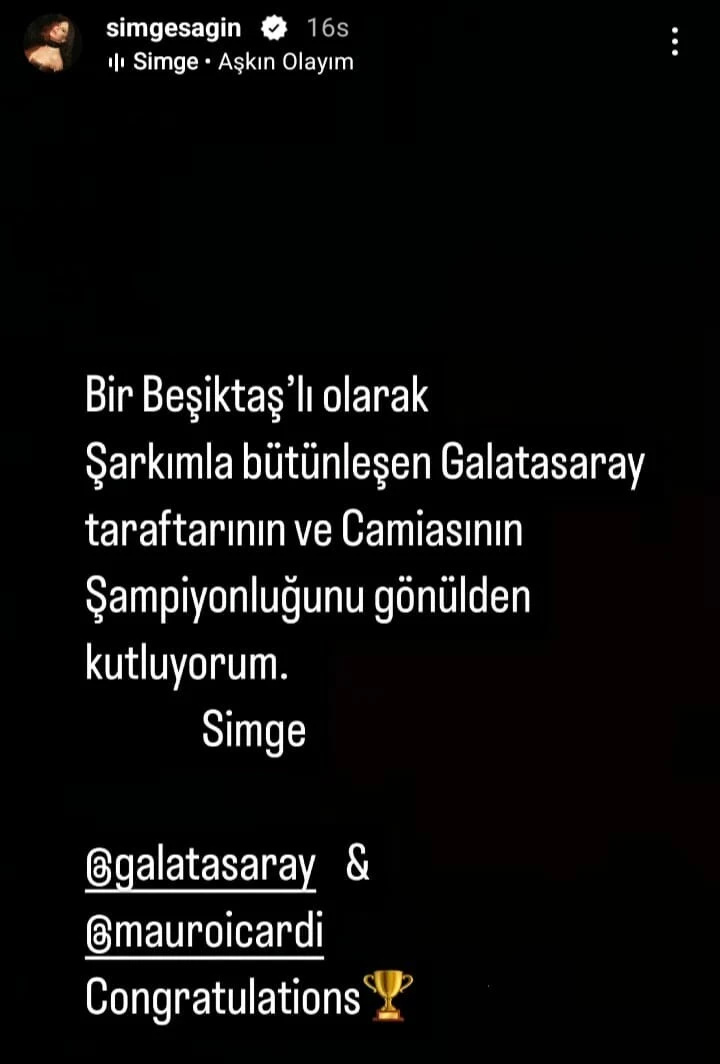 Simge Sağın’dan Galatasaray ve Icardi’ye şampiyonluk mesajı