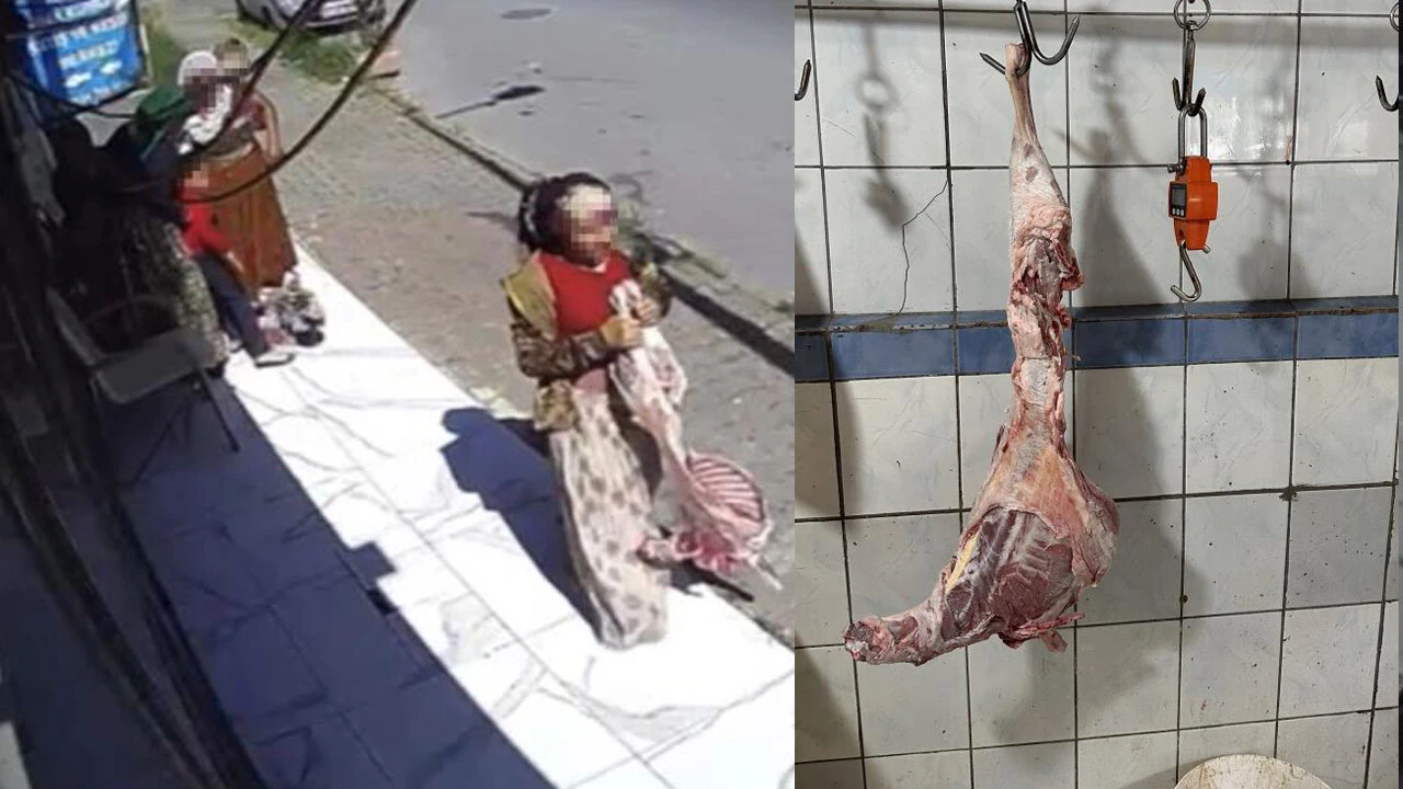 7 kişilik kadın çetesinin et hırsızlığı! Kamera saniye saniye kaydetti