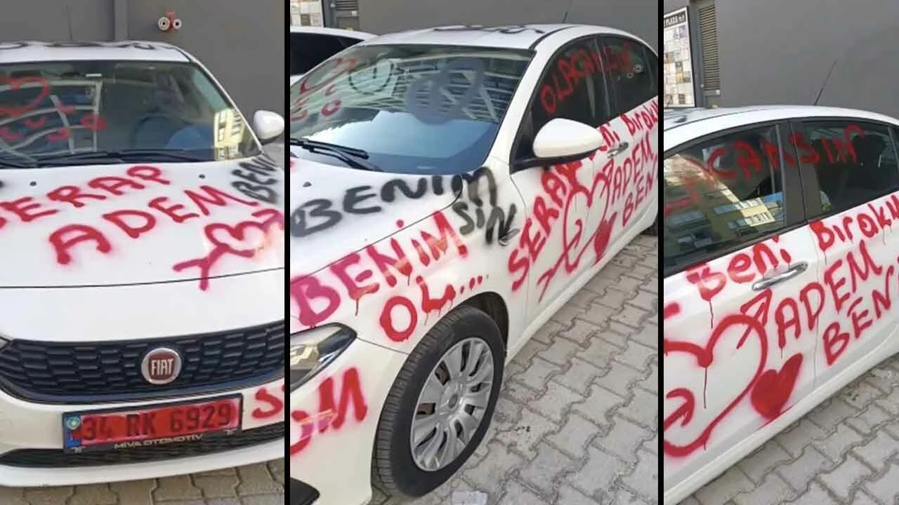 Saplantılı aşık kabusu! Otomobilin üzerine aşk mektubu yazdı, lastiklerini patlatıp pert etti