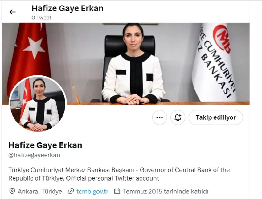 Merkez Bankası Başkanı Hafize Gaye Erkan artık Twitter’da