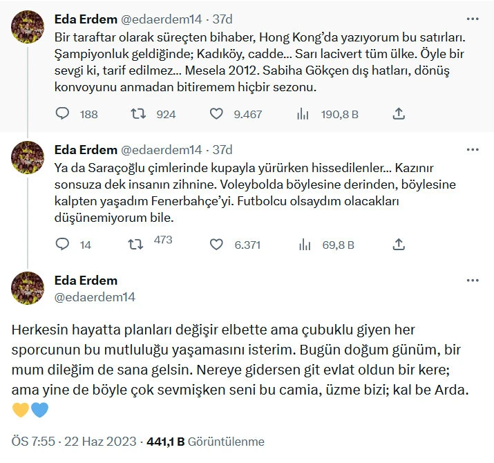 Eda Erdem Twitter paylaşımı.
