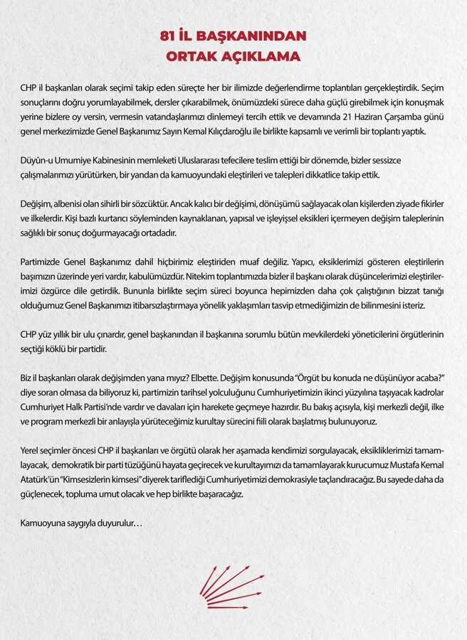 İmamoğlu konuşurken CHP'de 81 ilden ortak "değişim" bildirisi! Kaftancıoğlu ilan etti