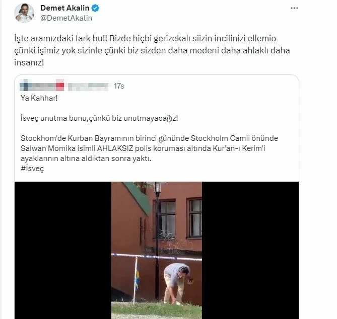 Demet Akalın İsveç’te Kur’an-ı Kerim yakılmasına ateş püskürdü!