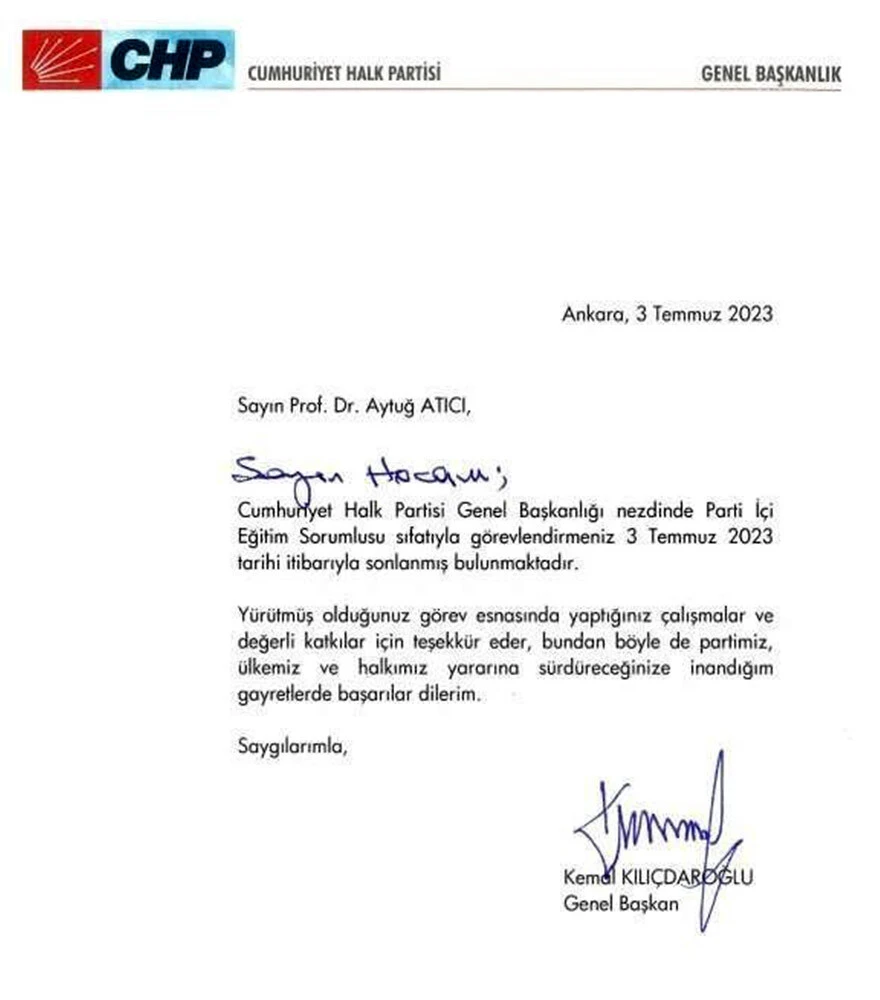 CHP'de değişim isteyene tasfiye: Kılıçdaroğlu, Aytuğ Atıcı'yı görevden aldı