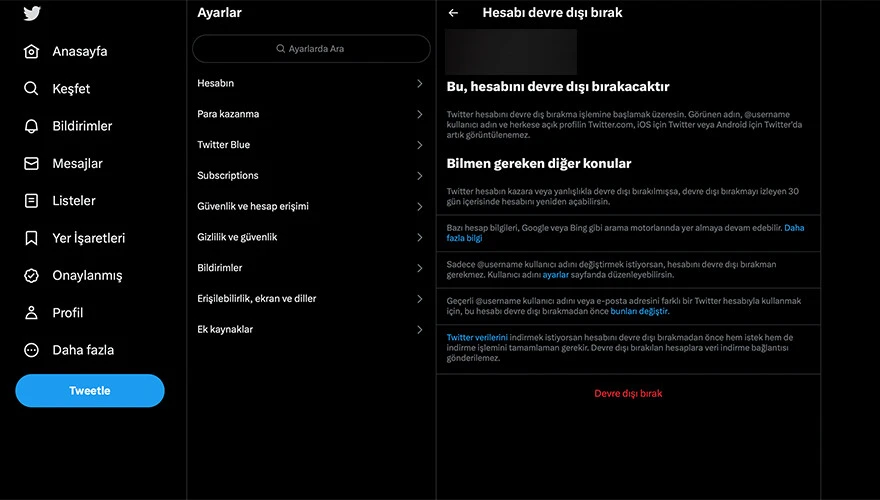 Twitter hesabı ve verileri kalıcı olarak nasıl silinir?