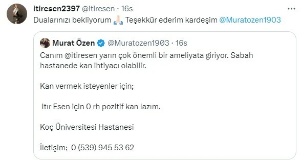 Ameliyata girmeye hazırlanan usta oyuncu Itır Esen dua istedi!