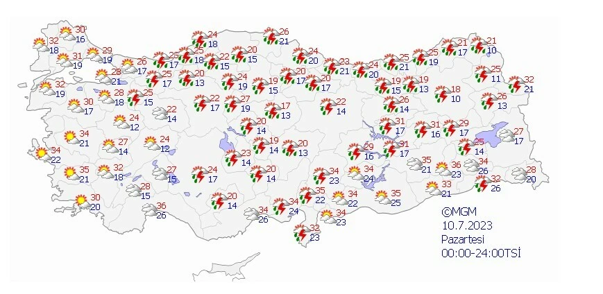 10 Temmuz 2023 hava tahmin raporu
