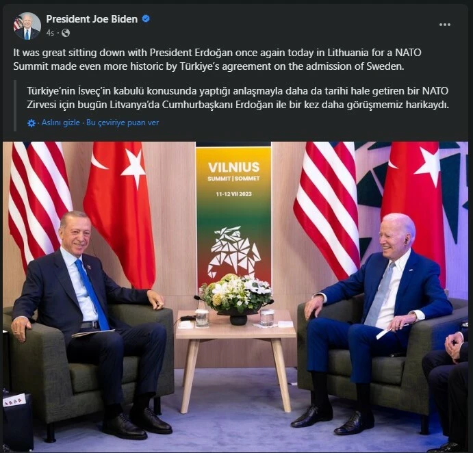 ABD Başkanı Biden, Cumhurbaşkanı Erdoğan ile görüşmesini sosyal medya hesabından paylaştı.