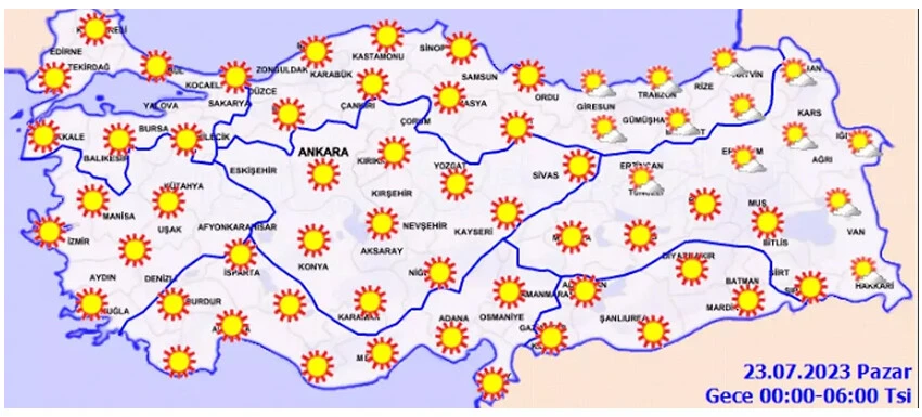 23 Temmuz pazar il il hava durumu