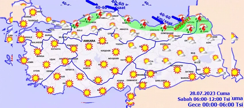 28 Temmuz hava durumu raporu yayımlandı.