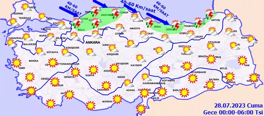 28 Temmuz hava durumu raporu yayımlandı.