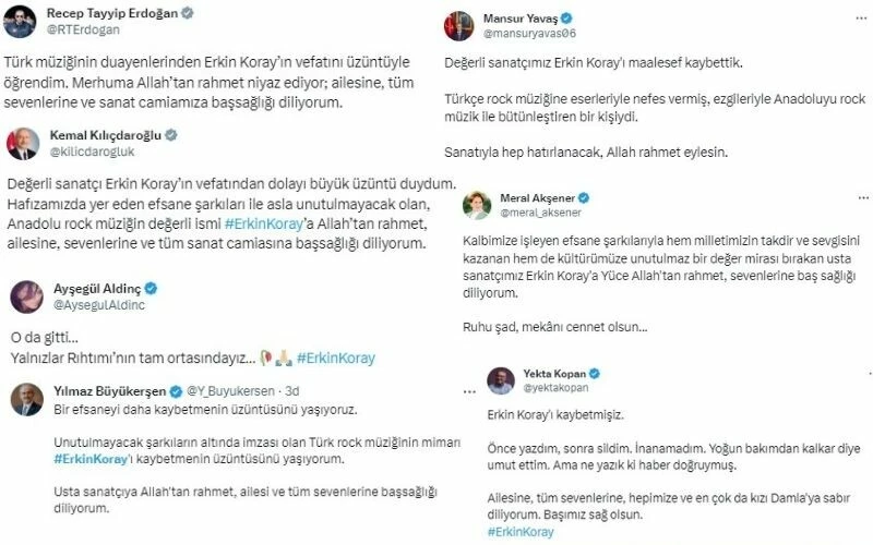 Ölümüyle Türkiye’yi hüzne boğan Erkin Koray’a sanat ve siyaset dünyasından mesaj yağdı!