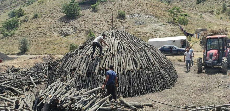 İki sıcak arasında zorlu mesai! Mangal kömürü işçileri ekmek parası için alın teri döküyor