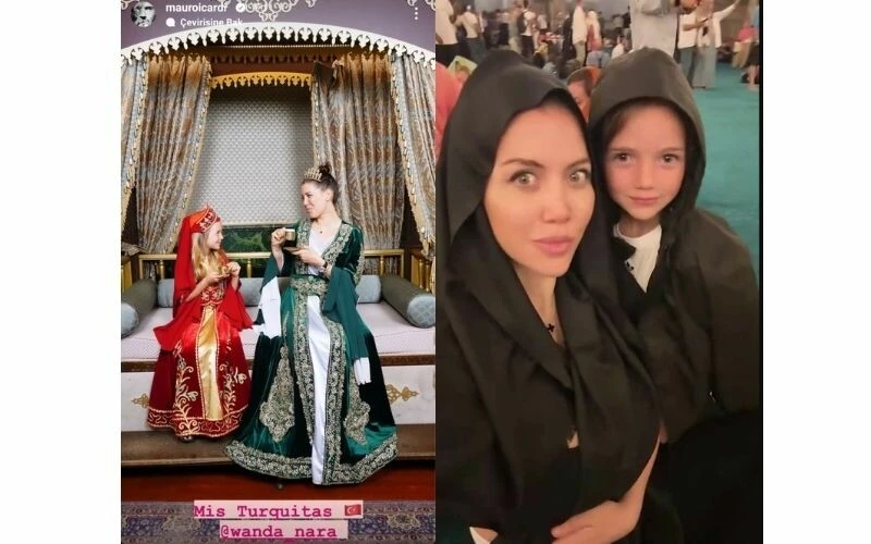 Mauro Icardi'nin eşi Wanda Nara'nın Ayasofya ziyareti! Kızıyla başörtüsü taktı…