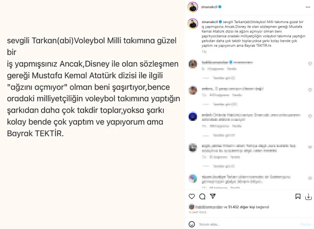 Sinan Akçıl’dan Disney Plus’ın kararına sessiz kalan Tarkan’a sert tepki!
