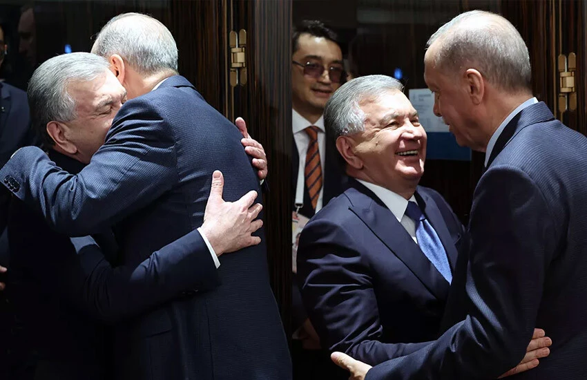 Erdoğan, daha sonra kutlamalar çerçevesinde kentte bulunan Özbekistanlı mevkidaşı ile bir araya geldi.