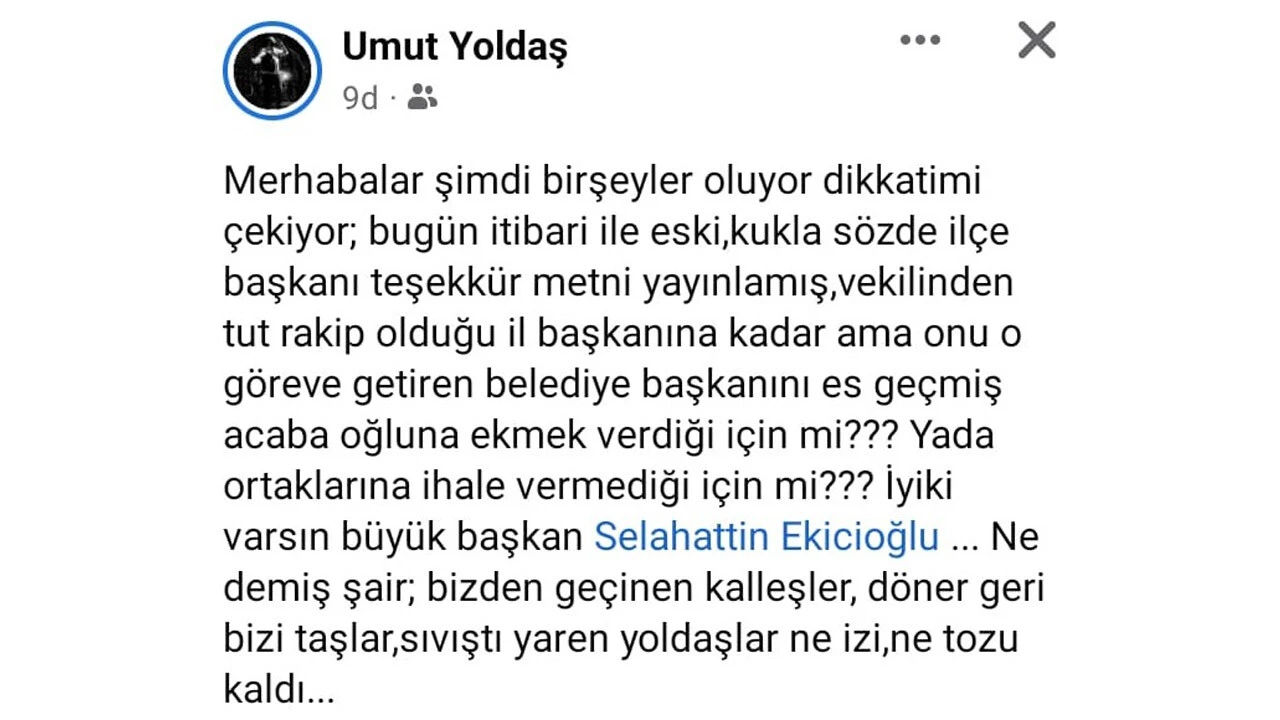  Kent Konseyi Genel Sekreteri Umut Yoldaş'ın paylaşımı 