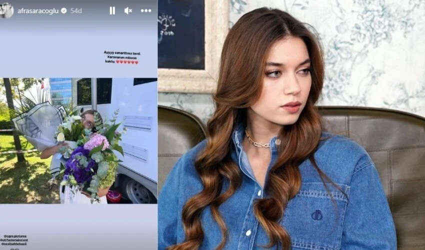 Yalı çapkını seti başladı, Afra Saraçoğlu'nun karavanı çiçekle doldu