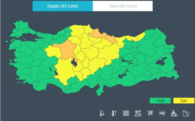 AFAD ve Meteoroloji'den 22 ile sarı ve turuncu kodlu uyarı: Sağanak şiddetli vuracak, sel ve su baskınlarına dikkat! (3 Eylül hava durumu)
