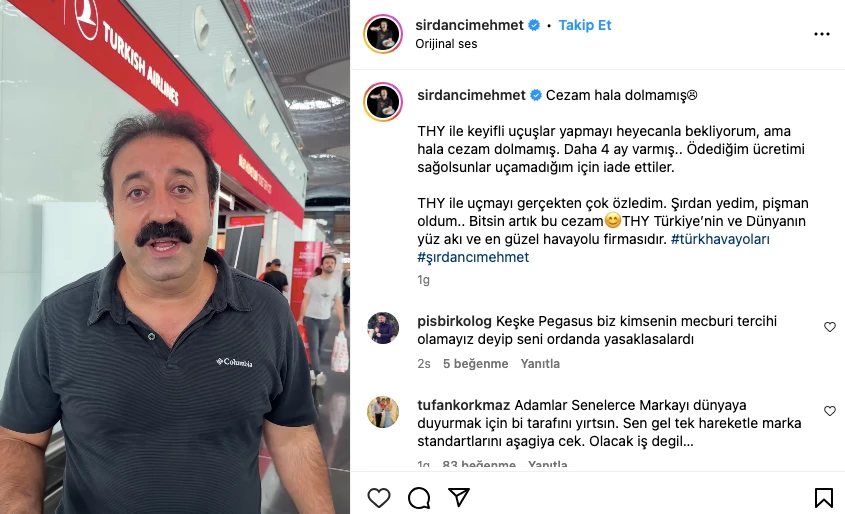 Uçakta şırdan yiyip ceza almıştı! Uçağa alınmayan Şırdancı Mehmet’in özür paylaşımı yine gündem oldu
