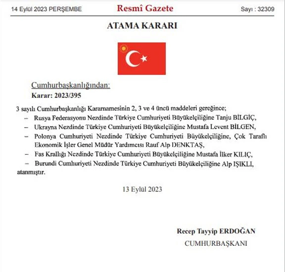 5 büyükelçiliğe atamalar yapıldı: Cumhurbaşkanı Erdoğan'ın kararı Resmi Gazete'de