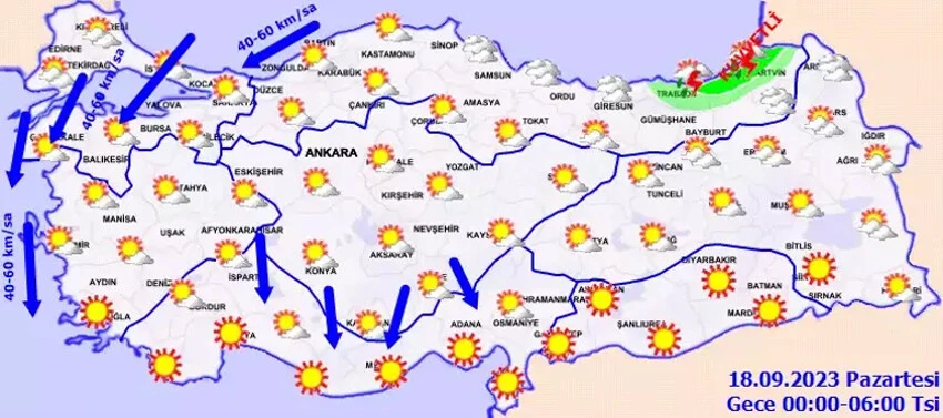 18 Eylül 2023 hava tahmin raporu