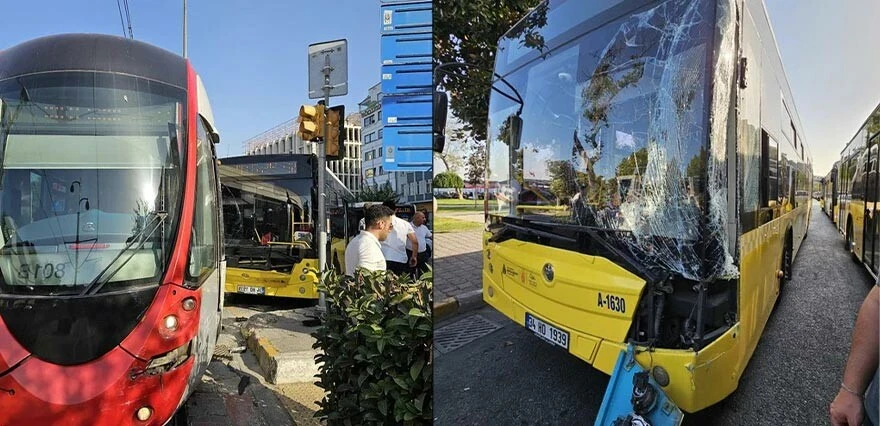 Beyoğlu'nda otobüs tramvaya çarptı! Olay yerine çok sayıda ekip sevk edildi