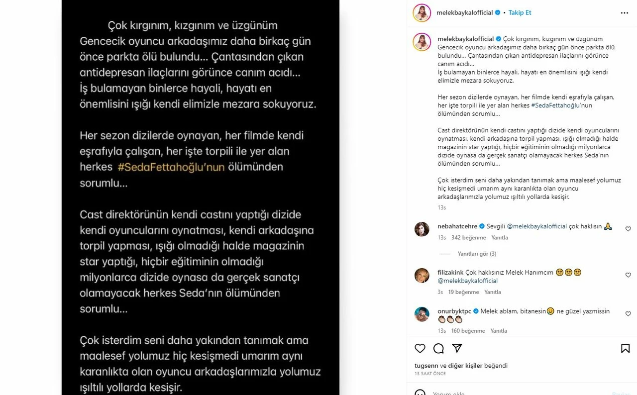 10 gün arayla ölen oyuncularla ilgili isyanlar artıyor! Ünlü oyuncu Melek Baykal da verdi veriştirdi…