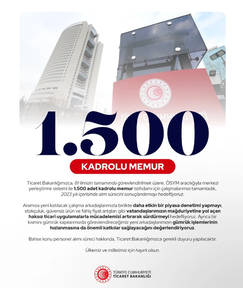 Ticaret Bakanlığı personel alımı belli oldu