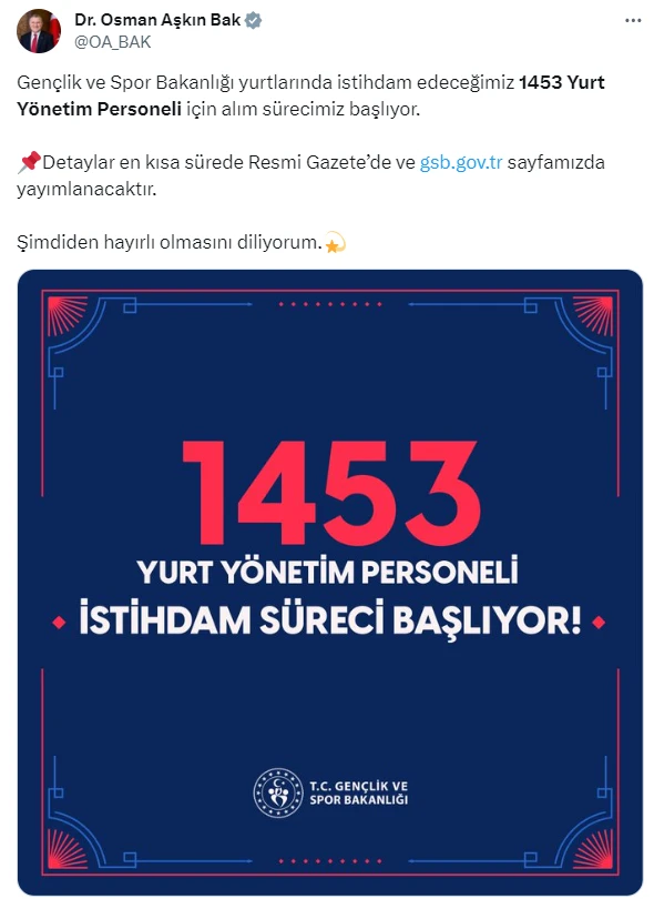KPSS GSB duyurdu: Yüzlerce personel alınacak! <a href=