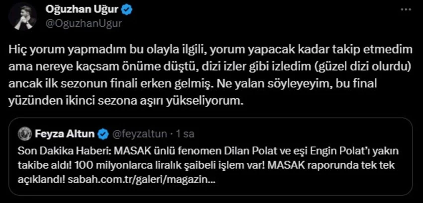 Oğuzhan Uğur'dan dikkat çeken 'Dilan Polat-Engin Polat' yorumu: İlk sezonun finali erken gelmiş