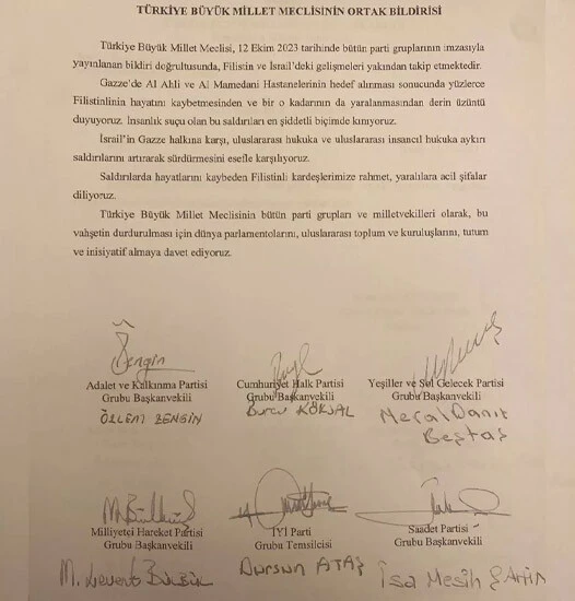 TBMM'den saldırıya karşı ortak bildiri: Dünya parlamentolarını inisiyatif almaya davet ediyoruz