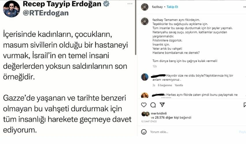 Cumhurbaşkanı Erdoğan’ın İsrail sözlerine Fazıl Say’dan tam destek: Tüm dünya buna kulak vermeli