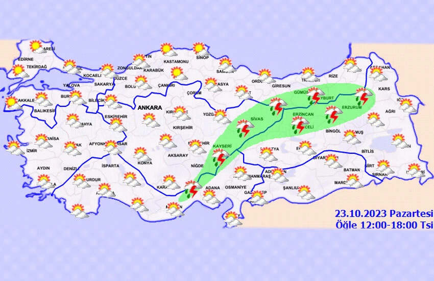 İç kesimde sağanak bekleniyor.