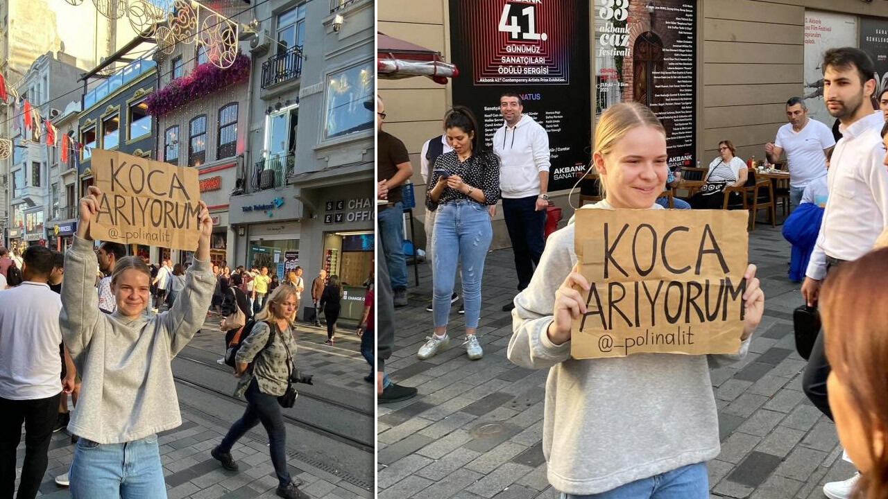 Taksim'de bir garip olay! Genç kadın 'Koca arıyorum' dövizi açtı: Bu bir şaka değil...