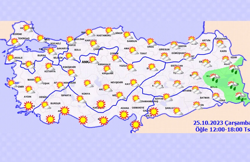 25 Ekim meteorolojik görünüm şöyle: