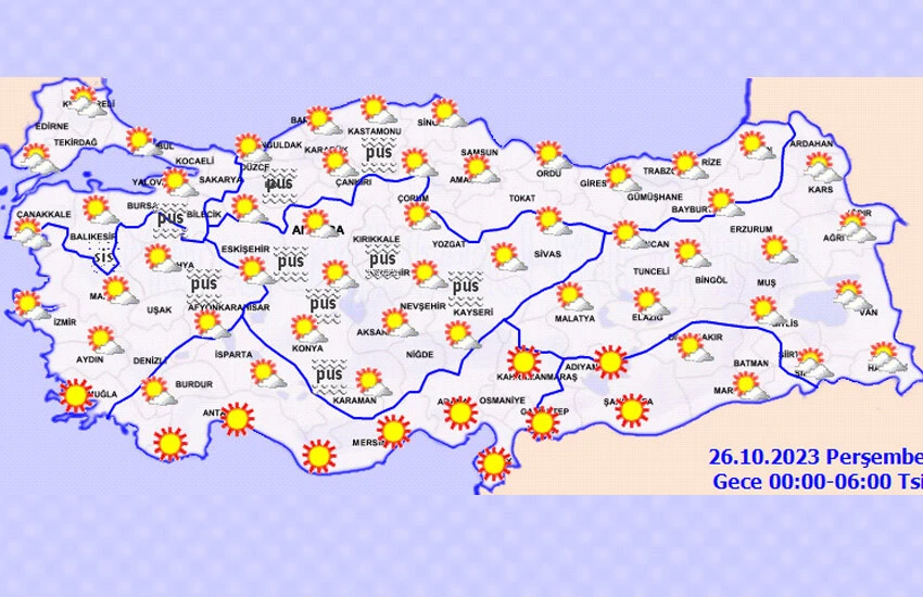 Gece ve sabah saatlerinde yurt genelinde sis ve pus devam edecek.