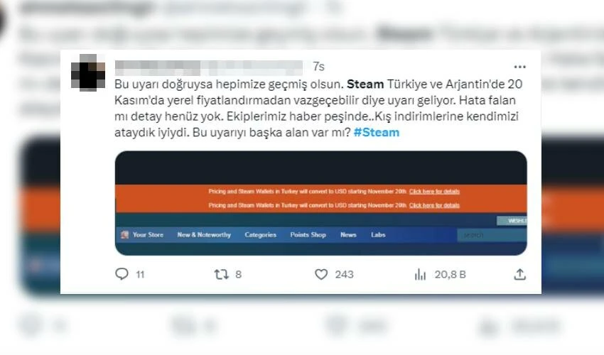 Steam'den şok karar! Türkiye pazarından çekiliyor... TL yerine Dolar kuru geliyor!