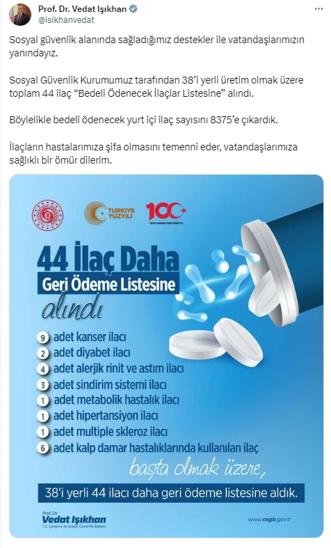 Bedeli ödenecek ilaçlar listesine 44 yeni ilaç alındı!