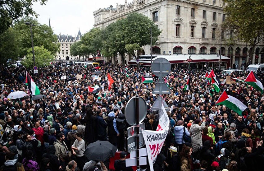 Paris'te on binler yasağa rağmen Filistin için ayakta! Saldırıları artık durdurun...
