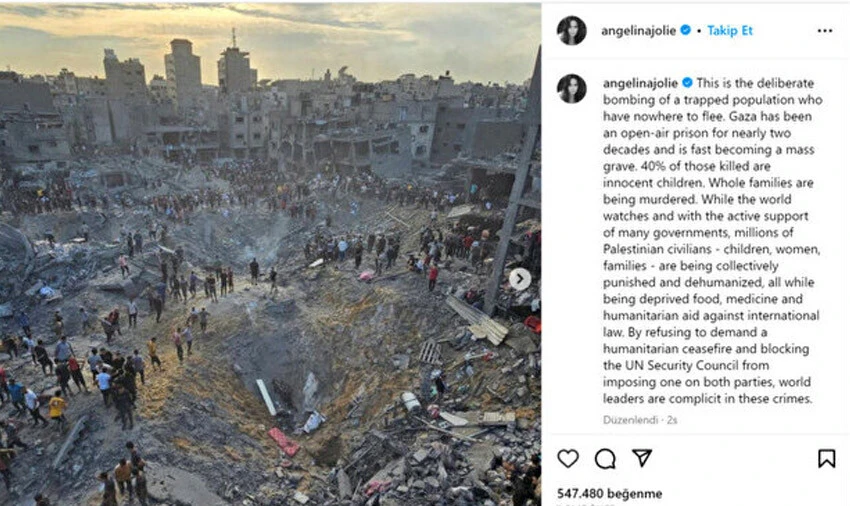 Angelina Jolie Gazze için ateşkesi reddedenlere isyan etti: Hepiniz bu suça ortaksınız
