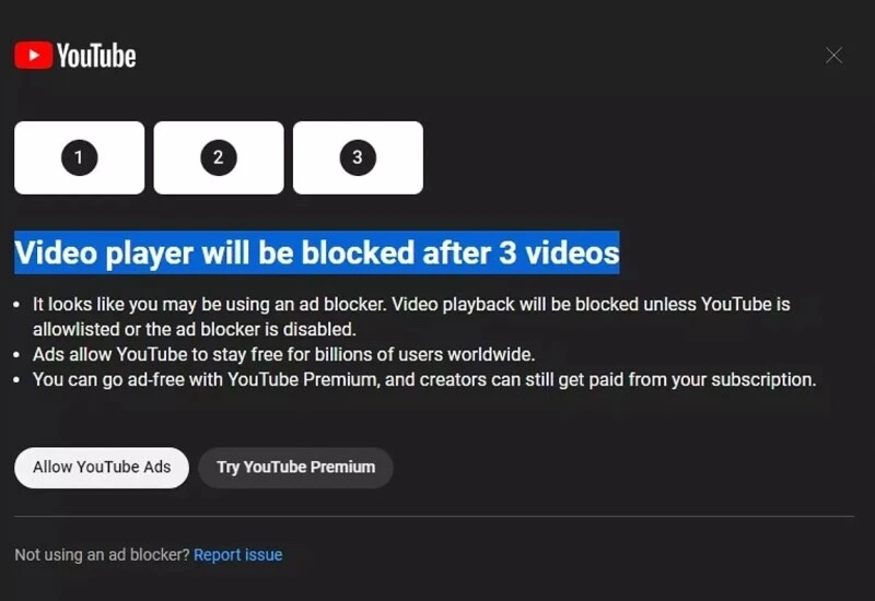 YouTube reklam engelleyici yasağını devreye aldı: Artık para vermeyene video yok