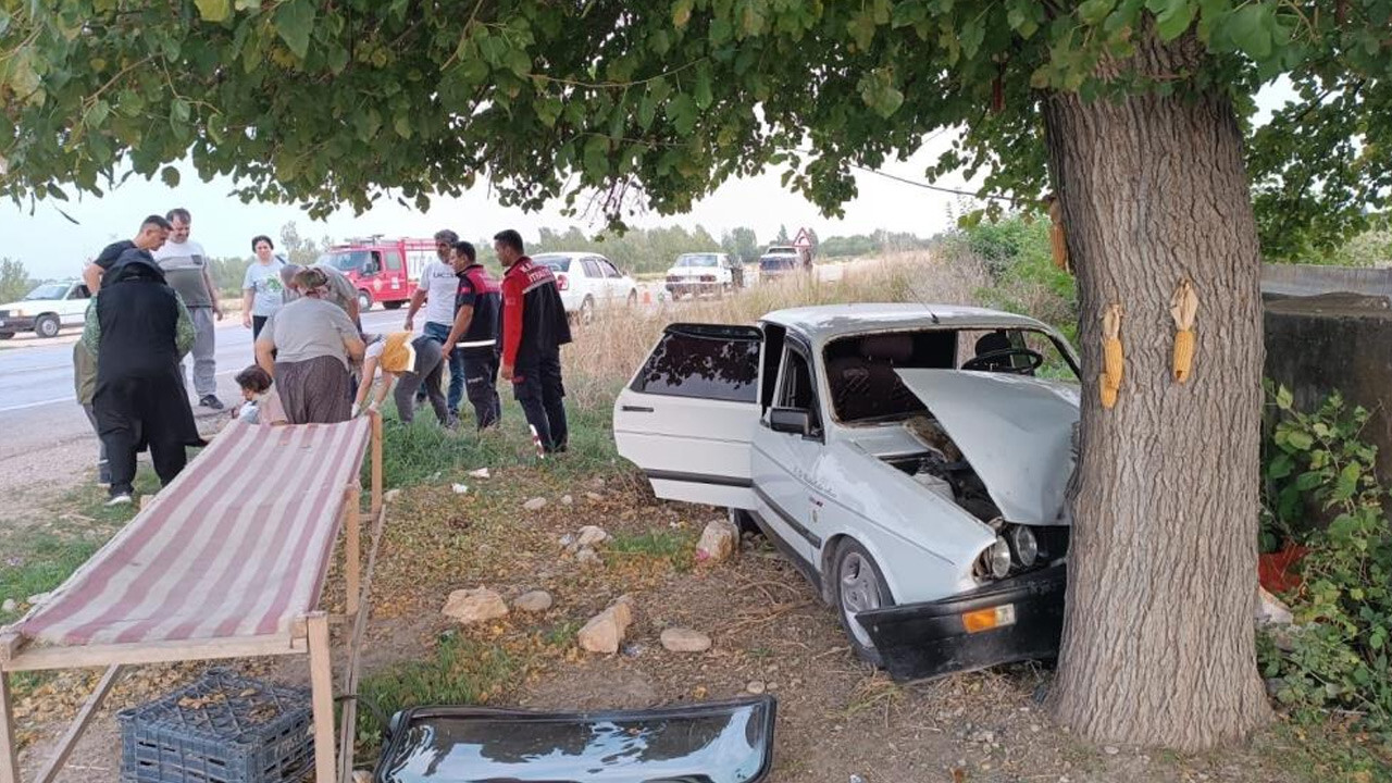 Yoldan çıkan otomobil ağaca saplandı: 1&#039;i çocuk 3 yaralı