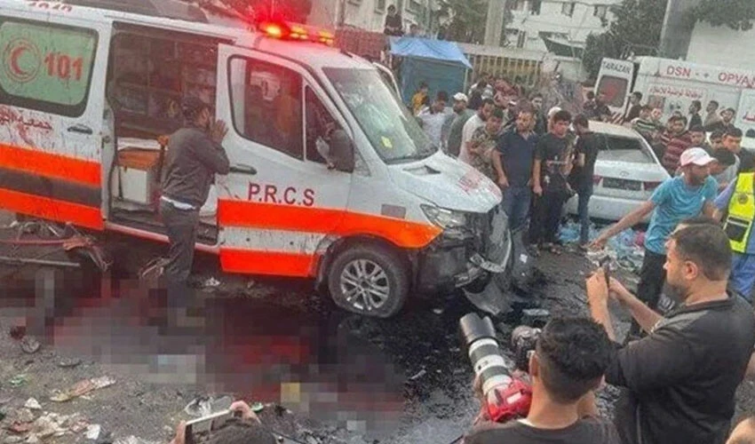 El Şifa hastanesi yakınında bir ambulans konvoyunu vurduğunu açıkladı.