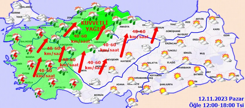 Meteoroloji uyardı: Kuvvetli sağanak, gök gürültüsü ve yıldırım... Bugün hava nasıl olacak? 12 Kasım il il hava durumu raporu